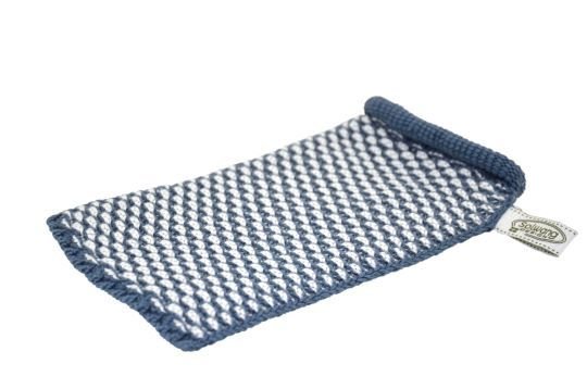 SOLWANG Design Strick- Waschhandschuh * Waschlappen 'Natur/ Antik Blau'